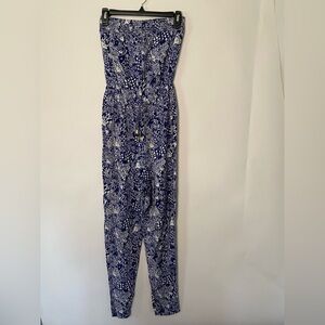 Lilly Pulitzer Strapless Blue Upstream Fish  Jumpsuit  XS Tie Waist Festival
